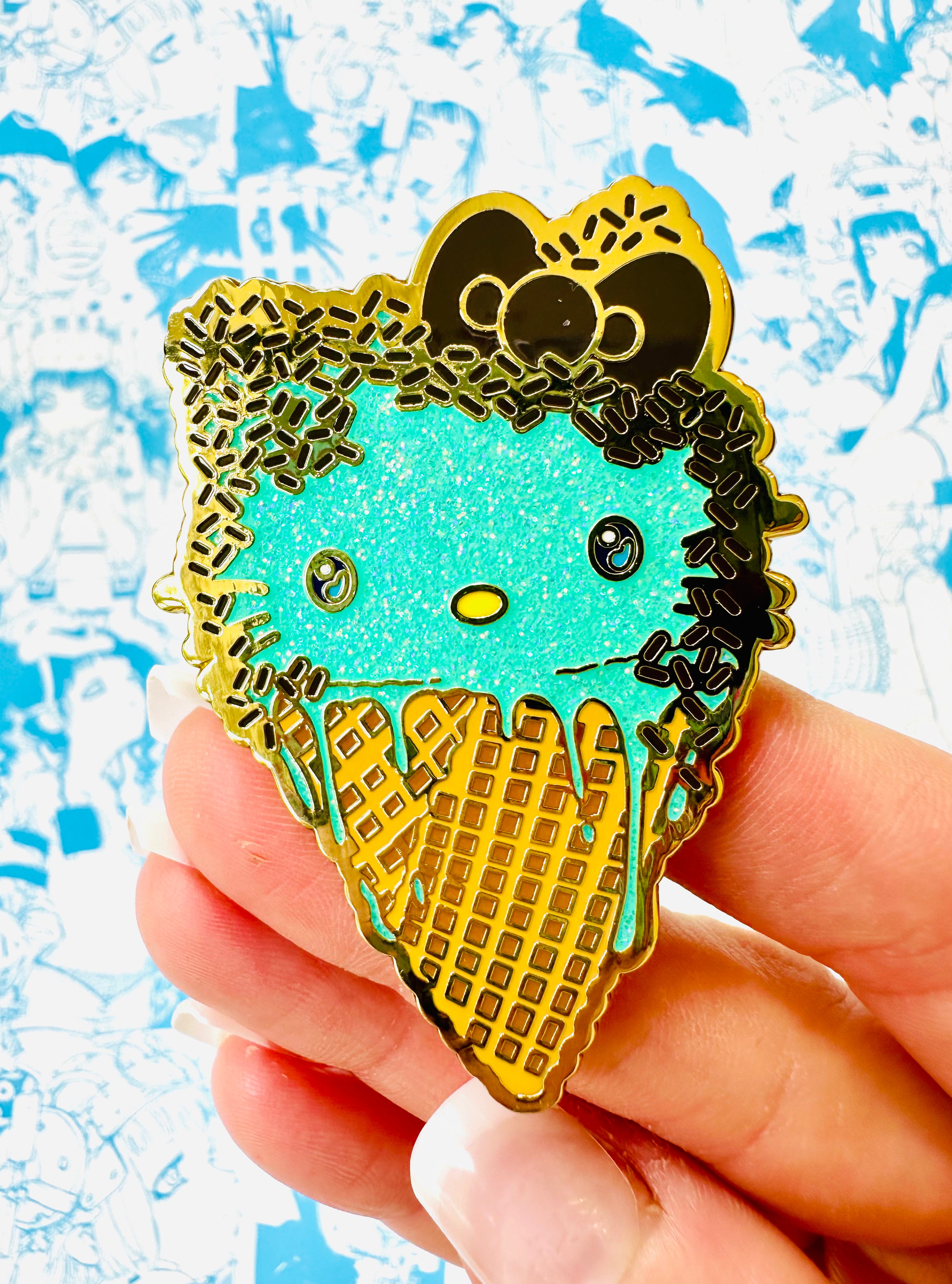 Mint Choco-Chip Kitty A La Mode Enamel Pin